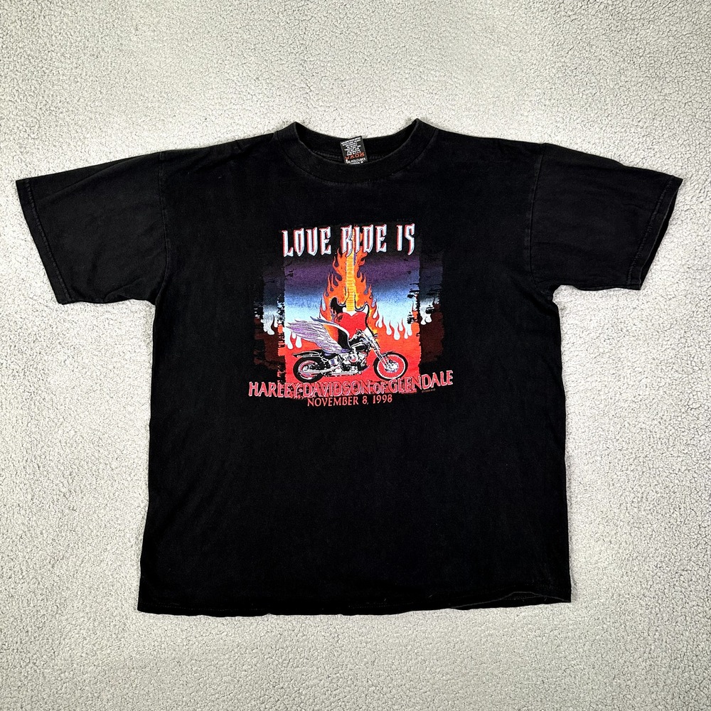 Harley Davidson Shirt Mens XL Black Vintage Graphic 1999 Casual Flames USA Made - Picture 1 of 11
